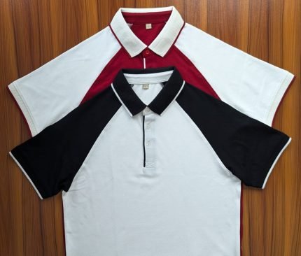 Raglan Design Maroon and Black Polo Shirt 2 Pcs Combo